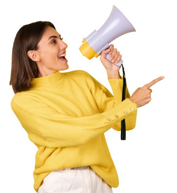 Mulher com megafone do topo